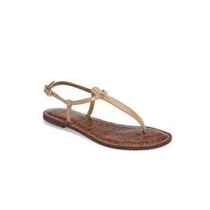 Sam Edelman Gigi Nude Beige Tan T Strap Flat Sandal Patent Leather Thong…